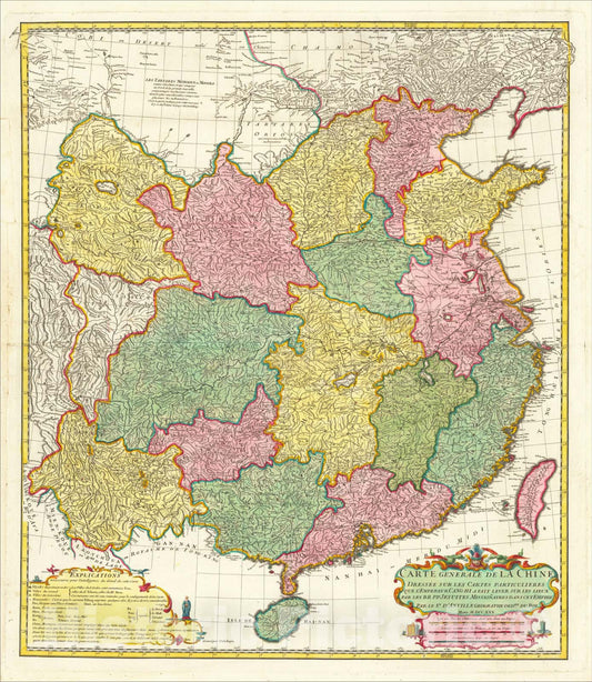 Historic Map : Carte Generale de La Chine Dressee sur les Cartes Particulieres que l'Empereur Cang-Hi, 1737, Jean-Baptiste Bourguignon d'Anville, Vintage Wall Art