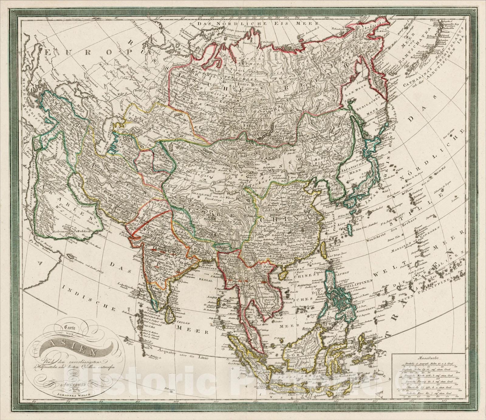 Historic Map : Carte von Asien nach den Zuverlasigsten Hilfsmitteln und Besten Quellen Entworfen, 1820., 1820, , Vintage Wall Art