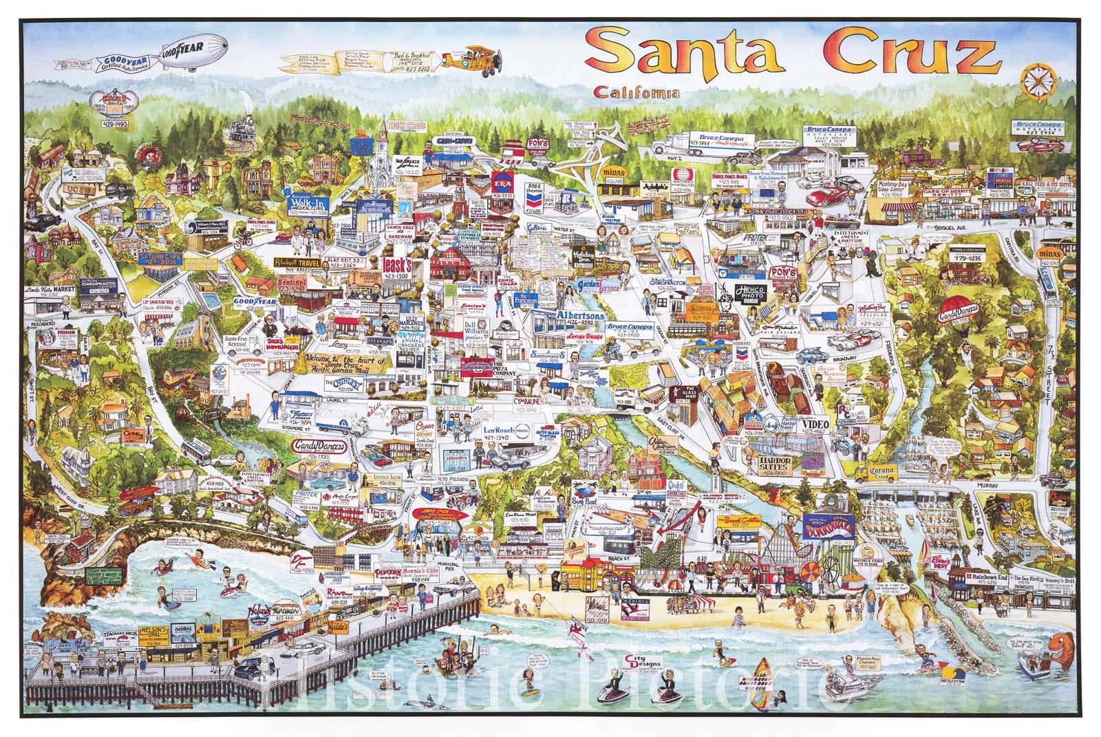 Historic Map : Santa Cruz, 1988, City Designs, Vintage Wall Art