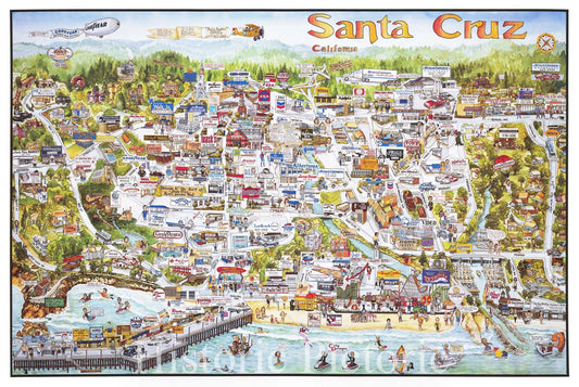 Historic Map : Santa Cruz, 1988, City Designs, Vintage Wall Art
