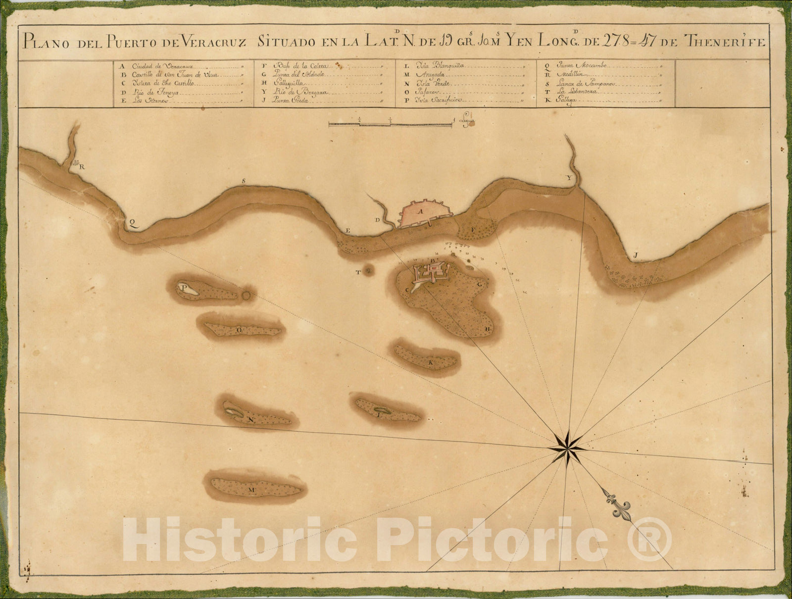 Historic Map : Plano del Puerto de Veracruz, c1770, , Vintage Wall Art