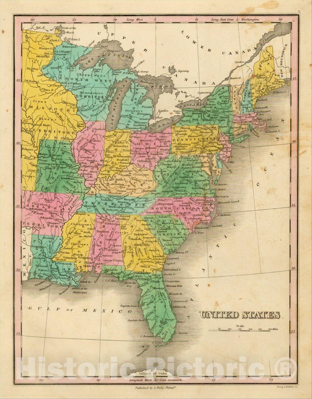 Historic Map : United States, 1826, Anthony Finley, Vintage Wall Art