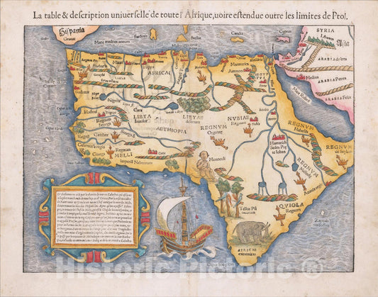 Historic Map : La table and description universelle de toute l'Afrique, uoire estendue outre les limites de Ptol., 1556, Sebastian M?nster, Vintage Wall Art