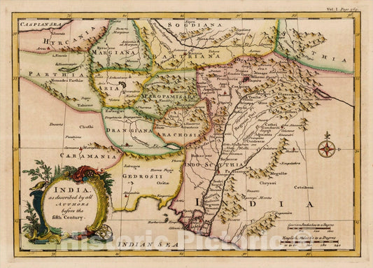Historic Map : India, as described by all Authors before the fifth Century, 1744, Emanuel Bowen, Vintage Wall Art
