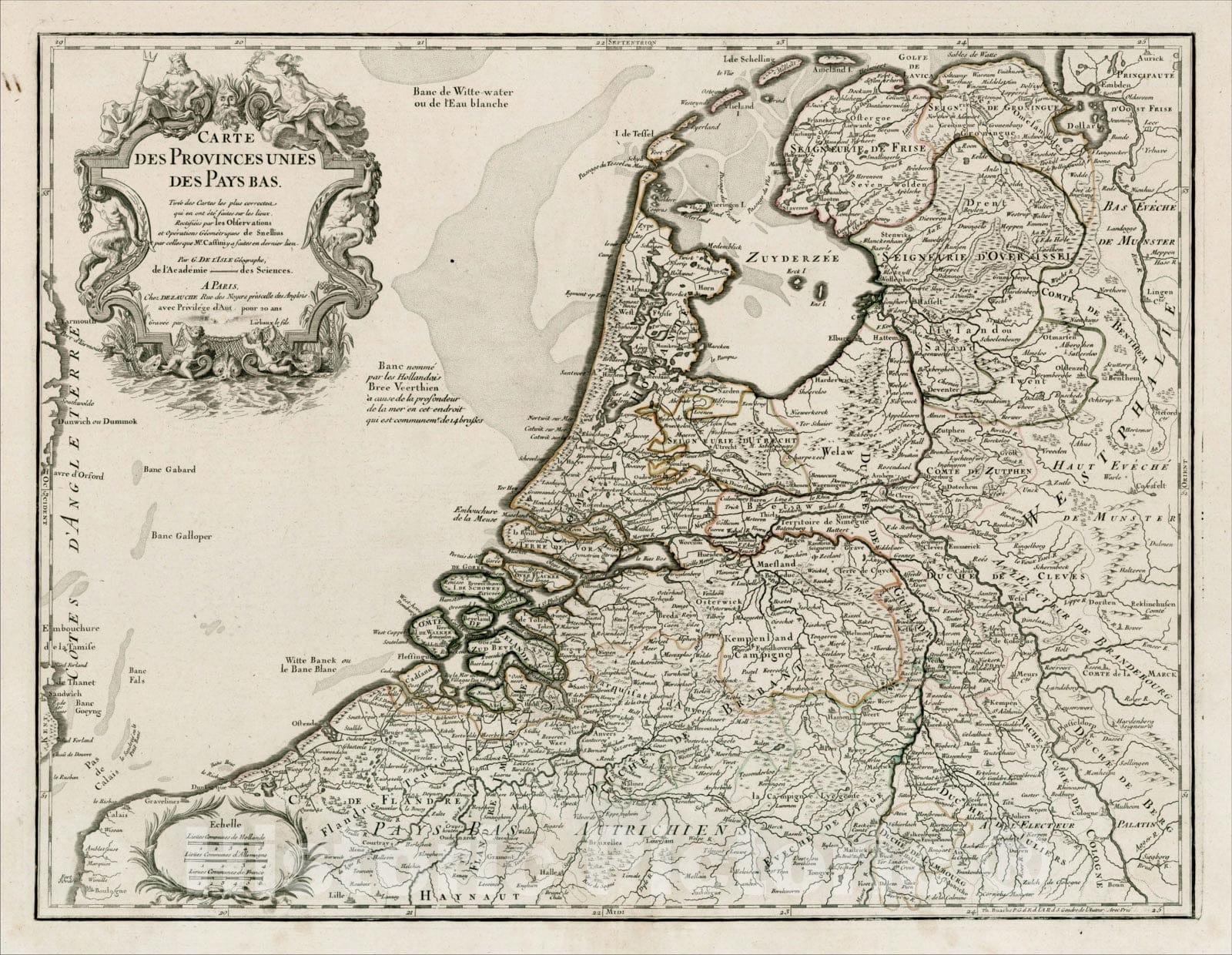 Historic Map : Carte des Provinces Unies Des Pays Bas, 1780, Jean-Claude Dezauche, Vintage Wall Art