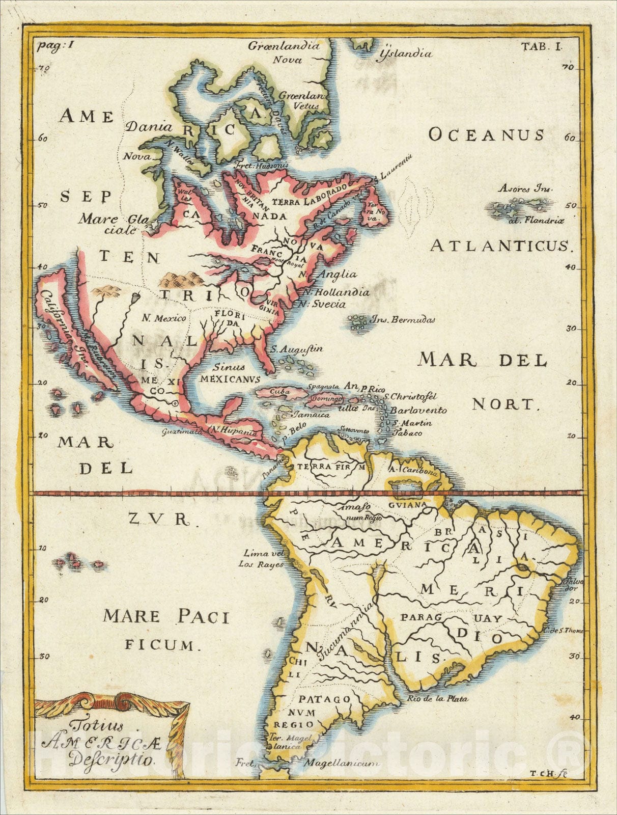Historic Map : Totius Americae Descriptio, 1701, Thomas Campanius Holm, Vintage Wall Art
