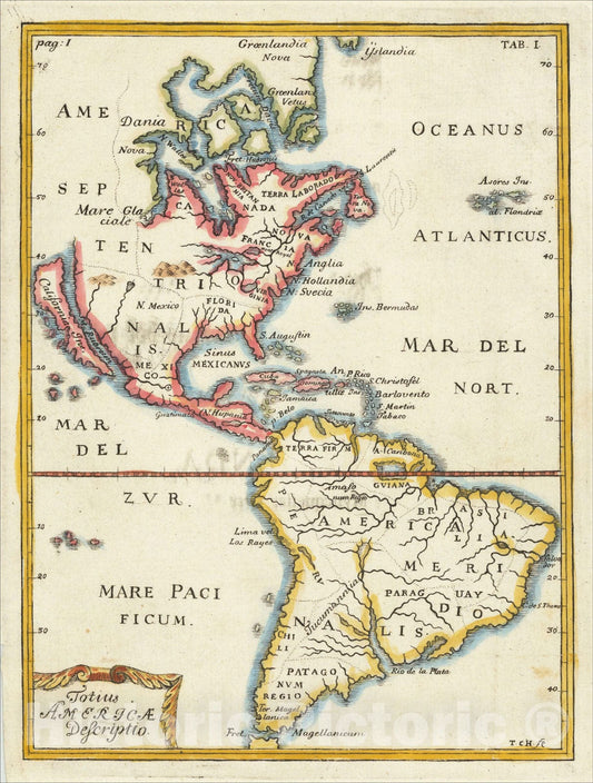 Historic Map : Totius Americae Descriptio, 1701, Thomas Campanius Holm, Vintage Wall Art