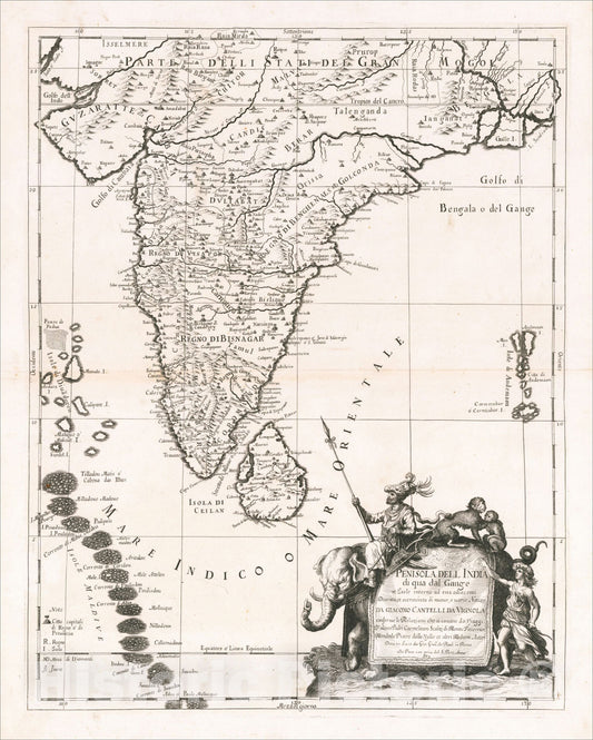 Historic Map : Penisola Dell India di qua dal Gange et Isole intorno ad essa adiacenti, 1683, 1683, Giacomo Giovanni Rossi, Vintage Wall Art