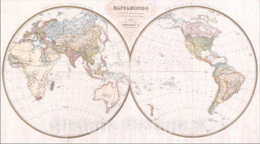 Historic Map : Mappamondo costrutto su quello di Gardner, 1838, Raffaele Mancini, Vintage Wall Art