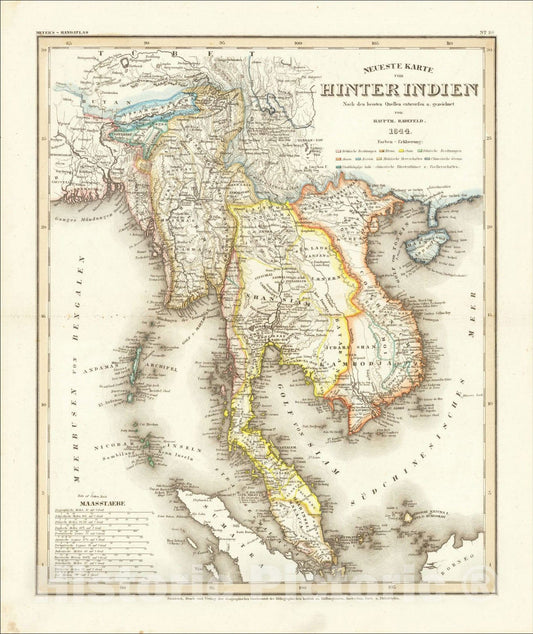 Historic Map : Neueste Karte von Hinter Indien ? 1844, 1844, Joseph Meyer, Vintage Wall Art