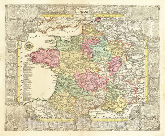 Historic Map : Le Royaume De France Et Les Conquetes De Louis Grande, 1760, Tobias Conrad Lotter, Vintage Wall Art
