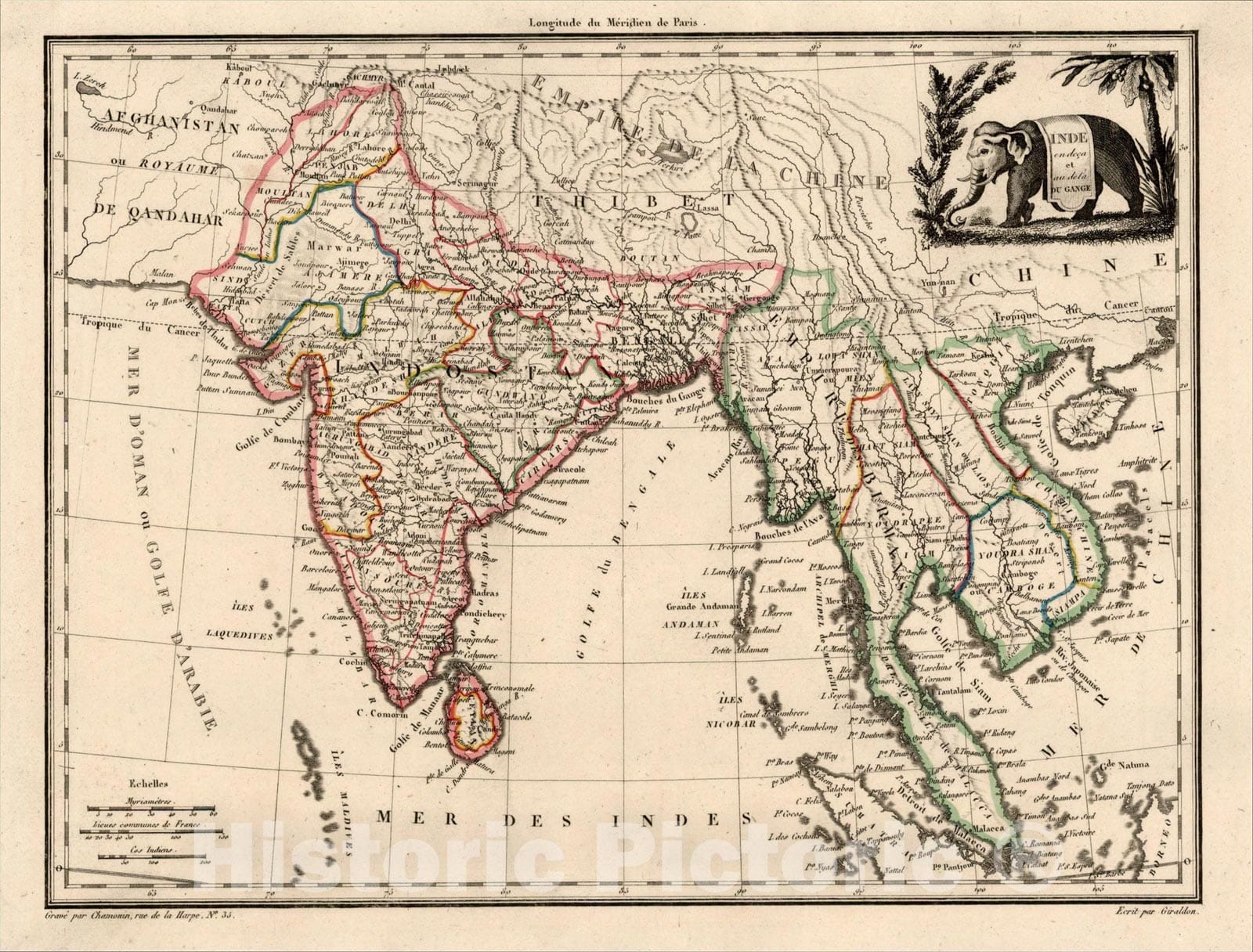Historic Map : Inde en deca et au de la Du Gange, 1812, Conrad Malte-Brun, Vintage Wall Art