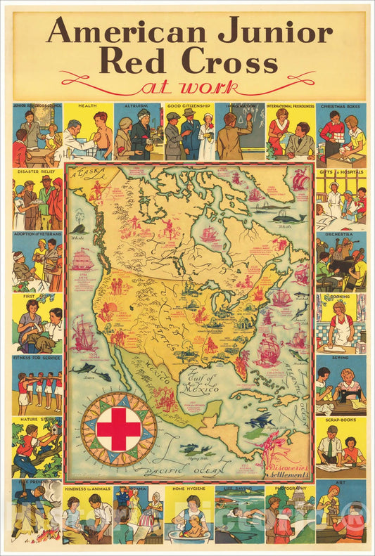Historic Map : American Junior Red Cross at work, 1932, H.M. Rundle, Vintage Wall Art