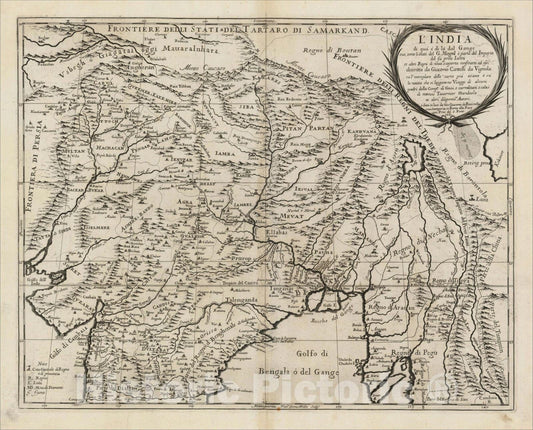 Historic Map : L'India di qua' e di la dal Gange oue sono li Stati del Mogol e' parte del Imperio del fu prte Ianni et altri Regni di nova scoperti, 1682, , Vintage Wall Art