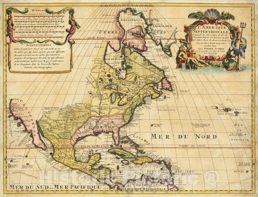 Historic Map : L'Amerique Septentrionale Dressee sur les Observations de Mrs. de l'Academie Royale des Sciences & quelques autres, 1708, Peter Schenk, Vintage Wall Art