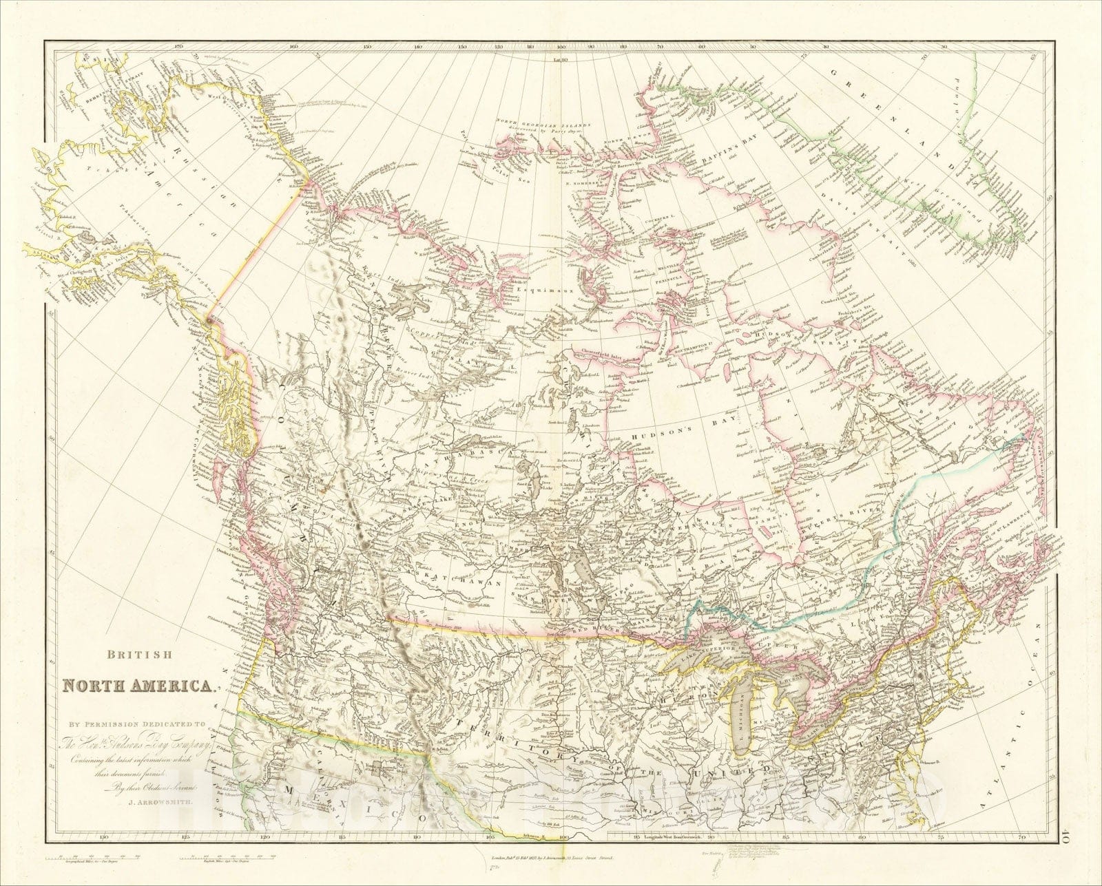 Historic Map : British North America. By Permission Dedicated to The Honble. Hudsons Bay Company, 1837, John Arrowsmith, Vintage Wall Art