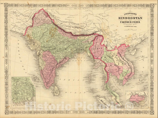 Historic Map : Johnson's Hindoostan And Farther India, 1867, Alvin Jewett Johnson, Vintage Wall Art