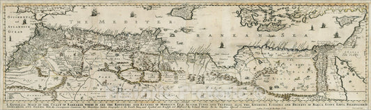 Historic Map : A Generall Mapp of the Coast of Barbarie, Where In Are The Kingdoms And Estates Of Morocco, Fez, Algier, Tunis and Tripolis, 1667, Richard Blome, Vintage Wall Art