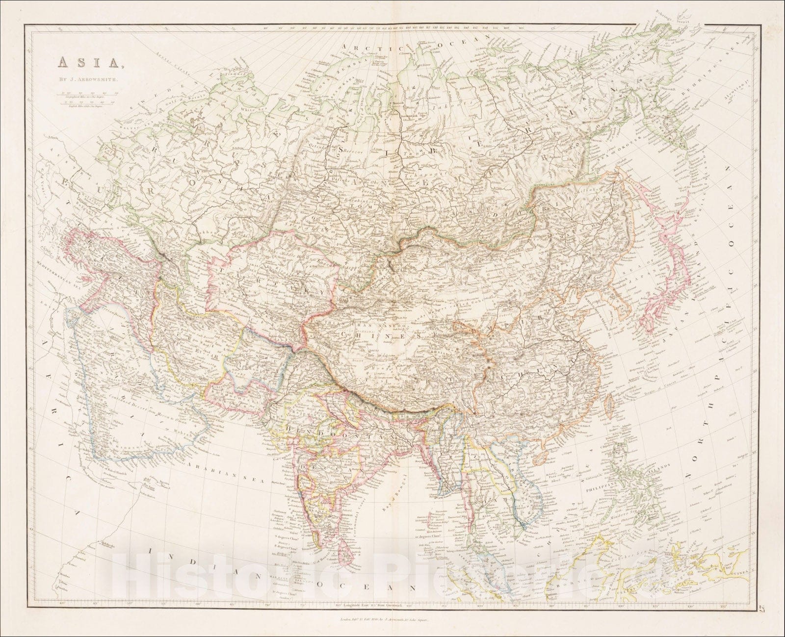 Historic Map : Asia, 1840, John Arrowsmith, Vintage Wall Art