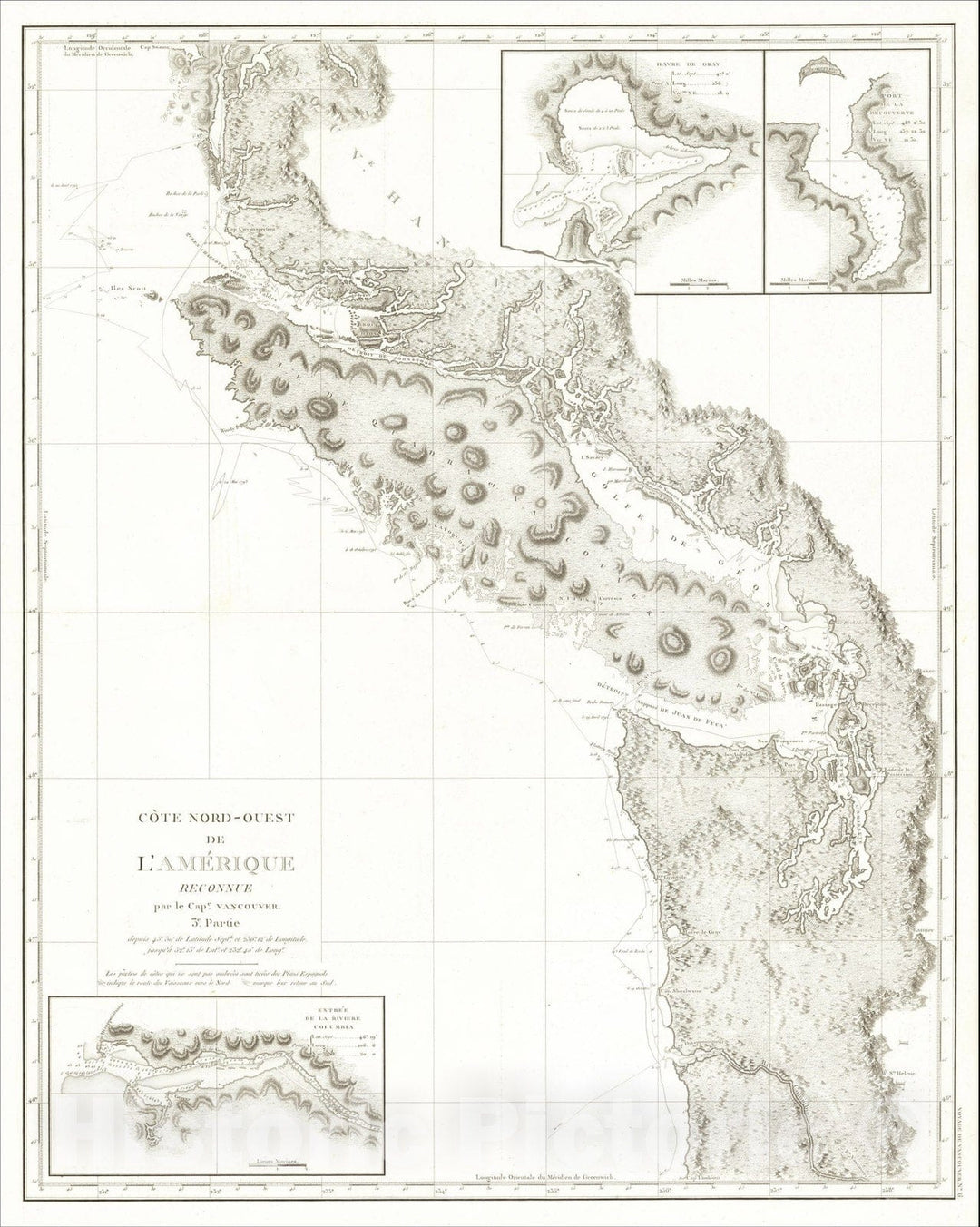 Historic Map : [Columbia River to Vancouver Island] Cote Nord-Ouest De L'Amerique Reconnue par Cape. Vancouver 3e. Partie, 1799, Capt. George Vancouver, Vintage Wall Art