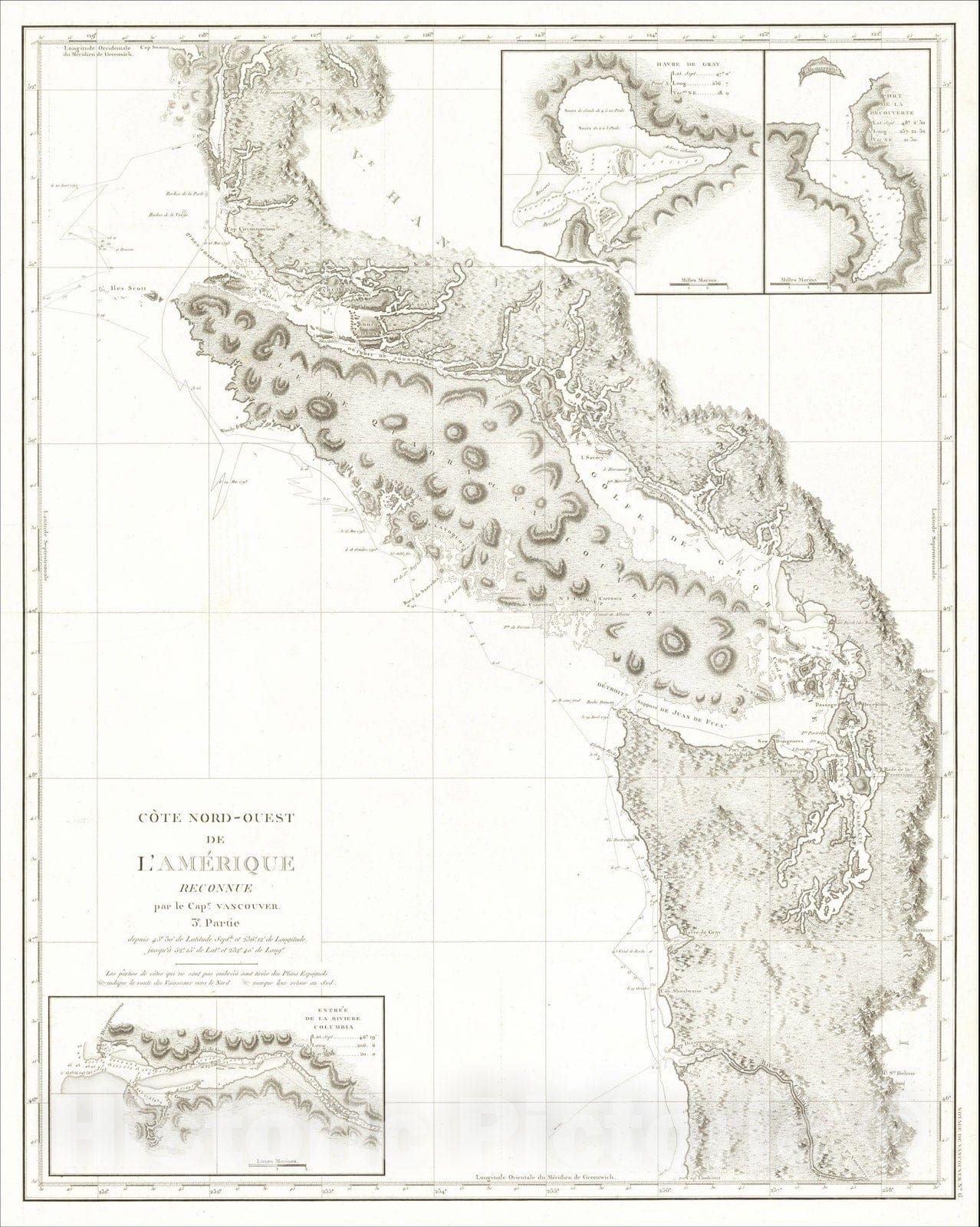 Historic Map : [Columbia River to Vancouver Island] Cote Nord-Ouest De L'Amerique Reconnue par Cape. Vancouver 3e. Partie, 1799, Capt. George Vancouver, Vintage Wall Art