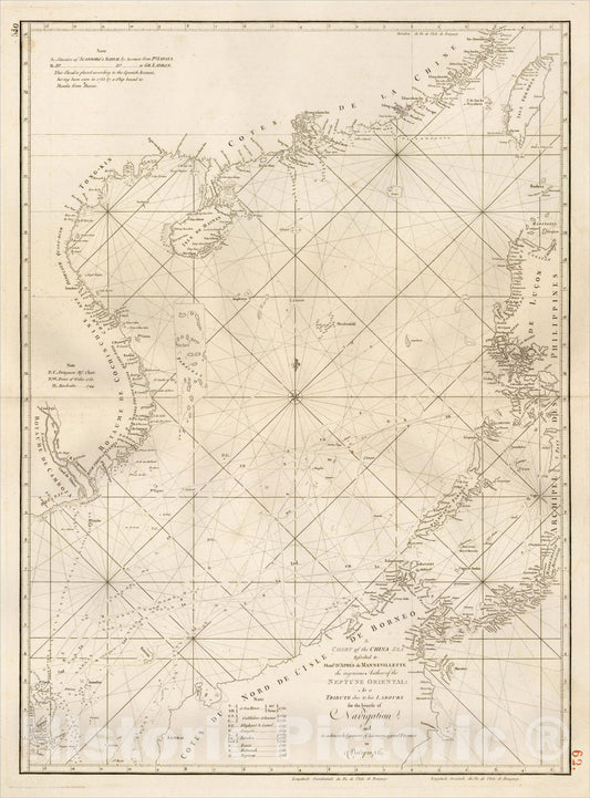 Historic Map : A Chart of the China Sea Inscribed to Monsr, 1770, Jean-Baptiste-Nicolas-Denis d'Apr? de Mannevillette, Vintage Wall Art