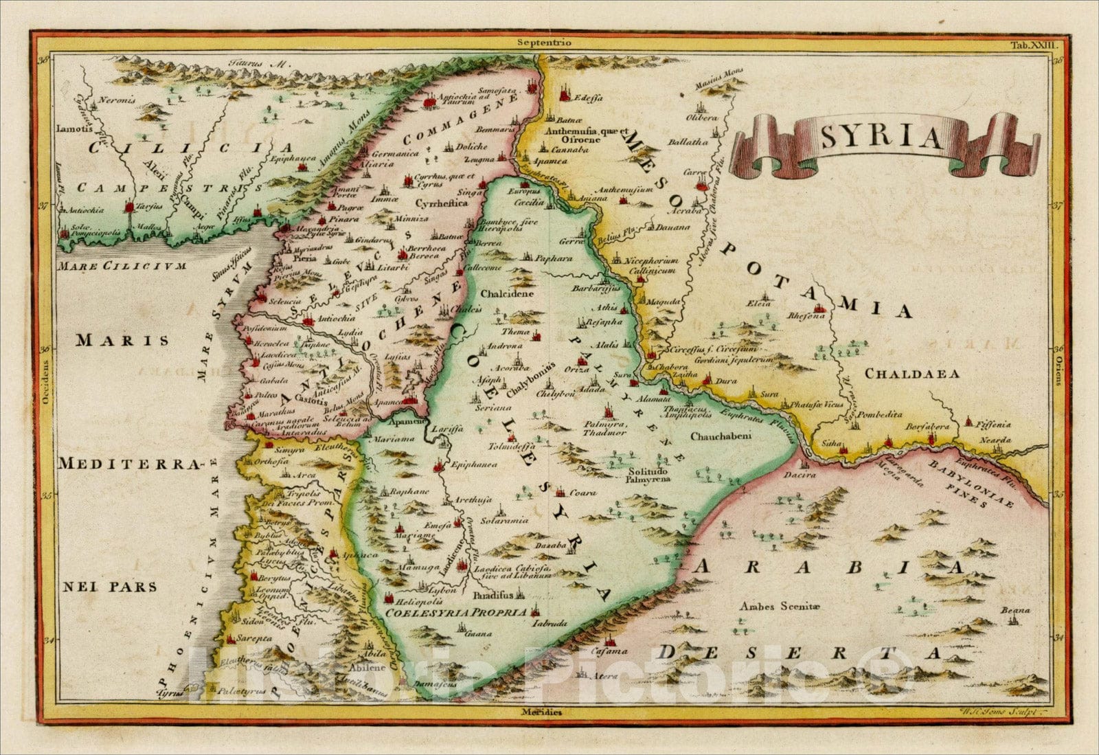 Historic Map : Syria, c1740, Christoph Cellarius, Vintage Wall Art