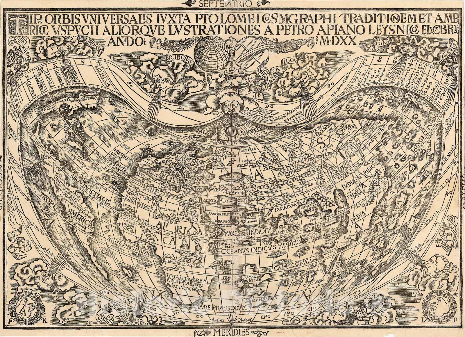 Historic Map : Tipus Orbis Universalis iuxta Ptolemei Cosmographi Traditionem et Americi Vespucii Aliorque, 1520, , Vintage Wall Art