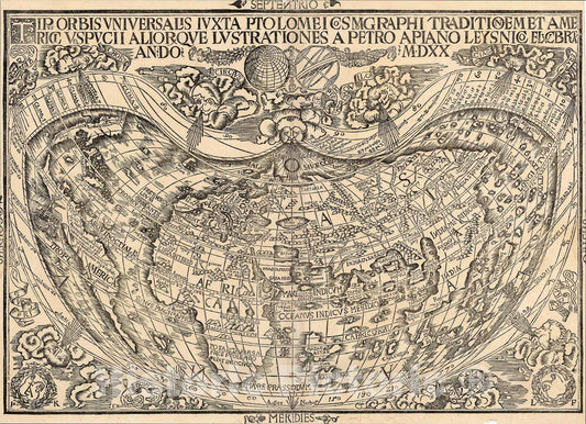 Historic Map : Tipus Orbis Universalis iuxta Ptolemei Cosmographi Traditionem et Americi Vespucii Aliorque, 1520, , Vintage Wall Art