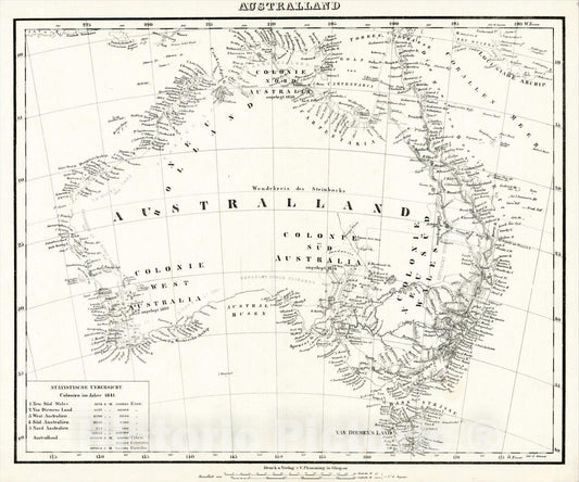 Historic Map : Australland, c1845, Carl Flemming, Vintage Wall Art