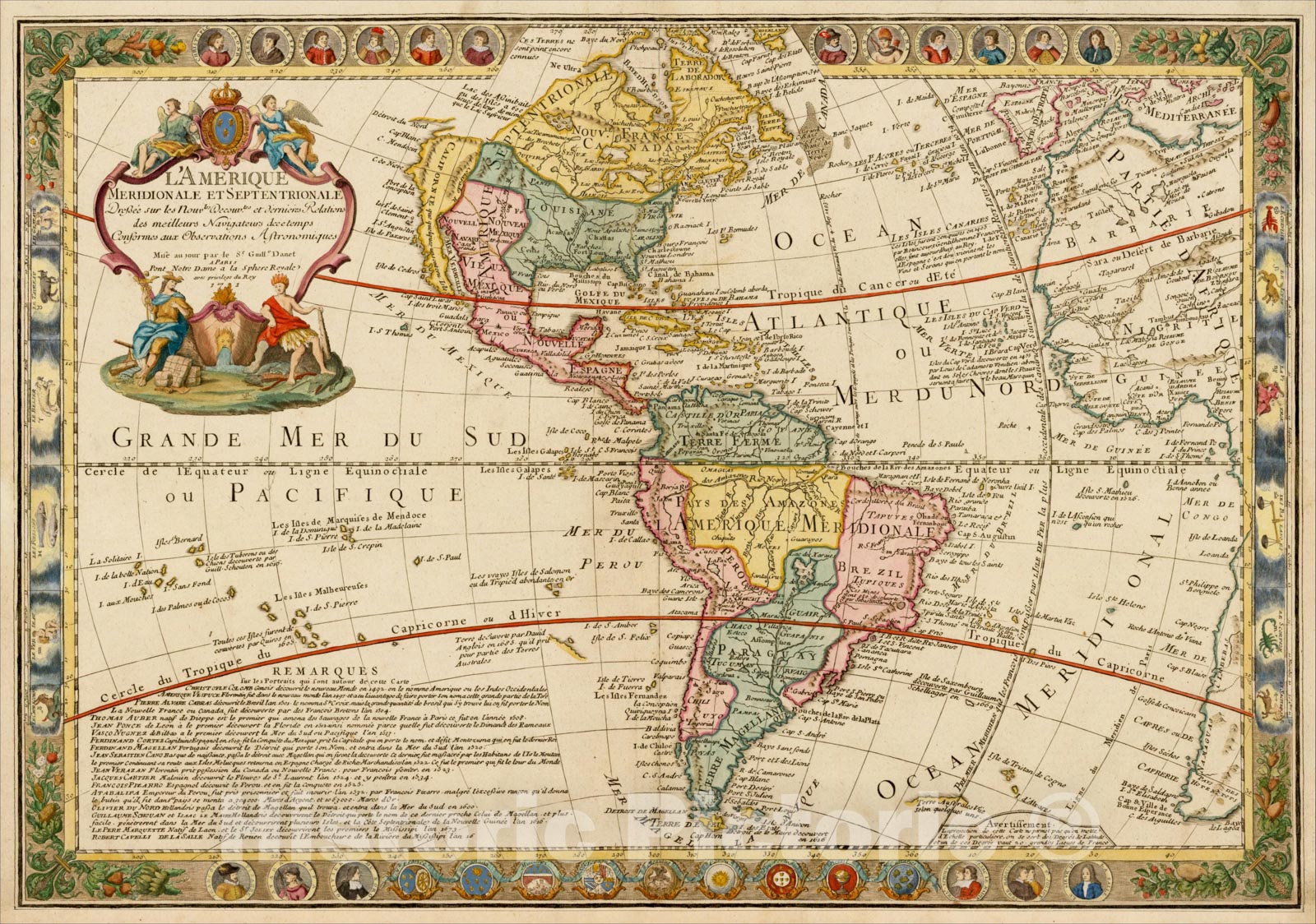 Historic Map : L'Amerique Meridionale et Septentrionale Dressee sure les Nouv.les Decov.tes et derniers Relations des meilleurs Navigateurs, 1731, 1731, Vintage Wall Art