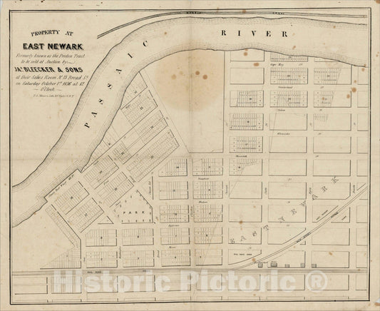 Historic Map : Property At East Newark Formerly known as the Preston Tract to be sold at Auction, 1836, , Vintage Wall Art