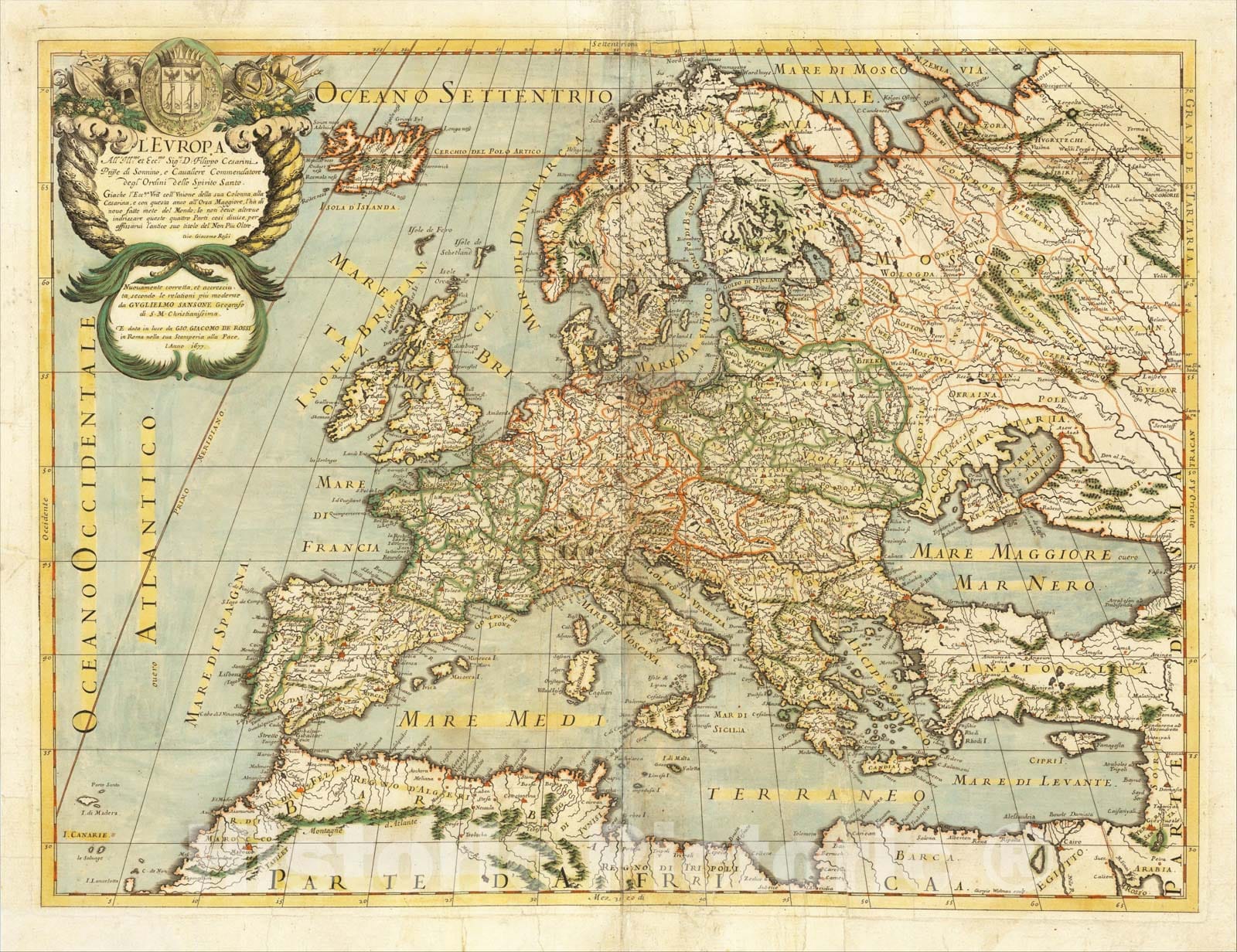 Historic Map : L'Europa, 1677, 1677, Giacomo Giovanni Rossi, Vintage Wall Art