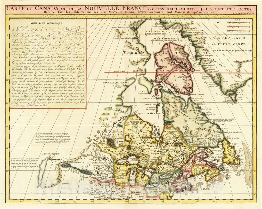 Historic Map : Carte Du Canada ou de la Nouvelle France, & Des Decouvertes, 1719, Henri Chatelain, v1, Vintage Wall Art