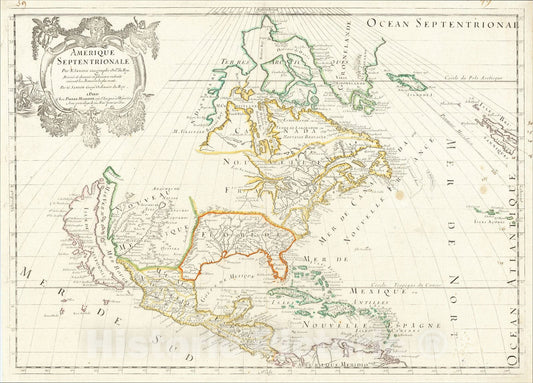 Historic Map : Amerique Septentrionale, 1669, 1669, Guillaume Sanson, Vintage Wall Art