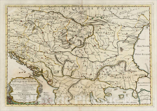 Historic Map : Partie Septentrionale de la Turquie ou sont Les Beglebegliczou Gouvernements De Bude, De Temeswar, 1670, Nicolas Sanson, Vintage Wall Art