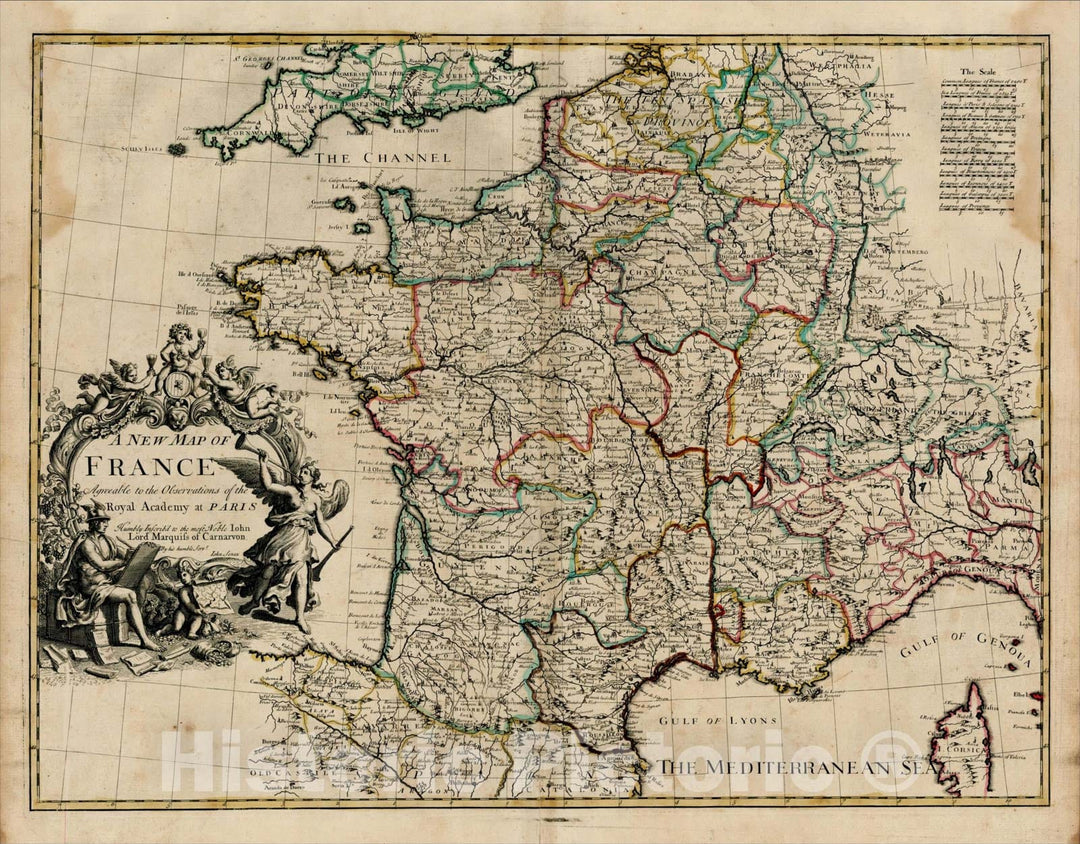 Historic Map : A New Map of France Agreeable to the Observations of the Royal Academy, 1721, John Senex, Vintage Wall Art
