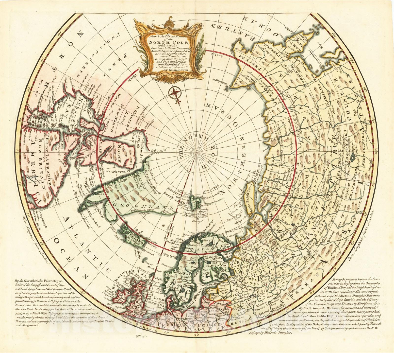 Historic Map : A New and Accurate Map of the North Pole, with all the Countries hitherto Discovered , c1746, Emanuel Bowen, Vintage Wall Art