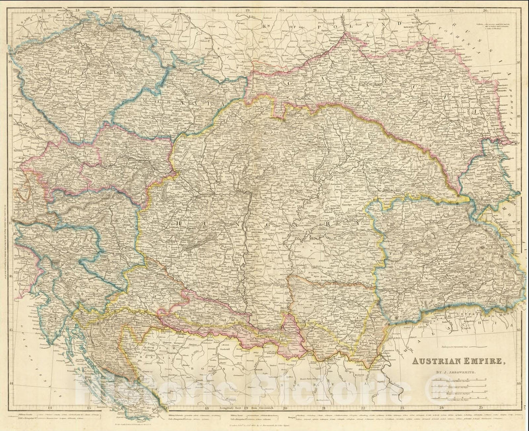 Historic Map : Austrian Empire, 1858, John Arrowsmith, Vintage Wall Art