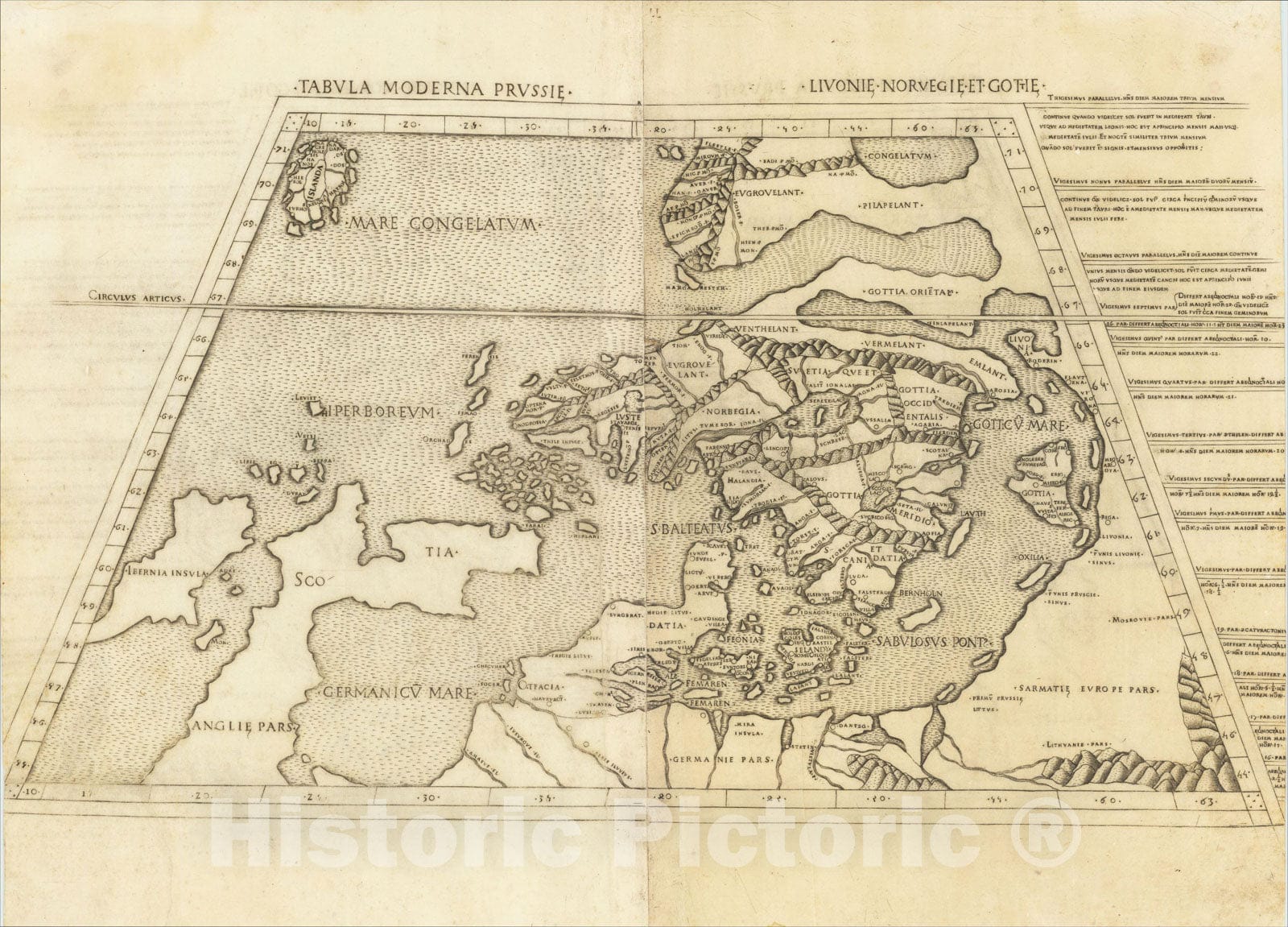 Historic Map : Tabula Moderna Prussie, Livonie, Norvegie et Gottie, 1507, Claudius Ptolemy, Vintage Wall Art
