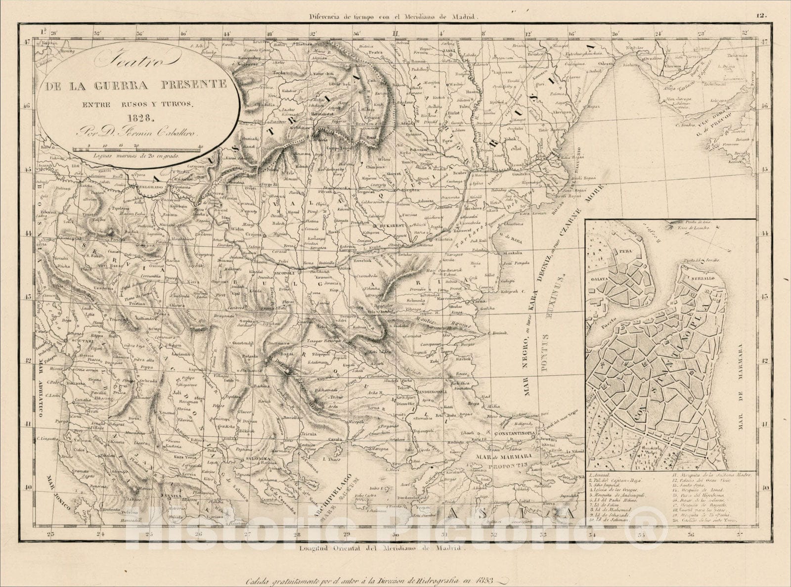 Historic Map : Teatro de la Guerre Presente Entre Rusos y Turcos. 1828, 1853, , Vintage Wall Art