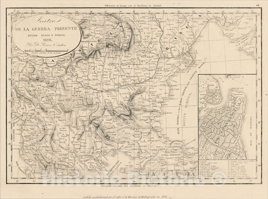 Historic Map : Teatro de la Guerre Presente Entre Rusos y Turcos. 1828, 1853, , Vintage Wall Art