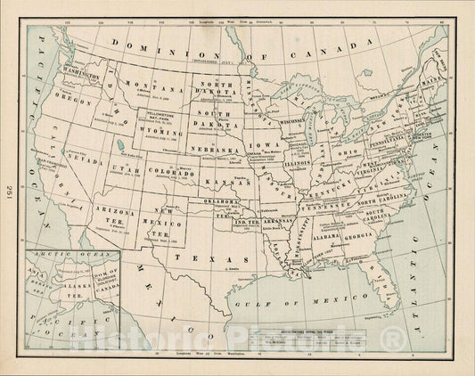 Historic Map : A Map of the United States (no title) . . .1897 - 191, 1901, George F. Cram, Vintage Wall Art