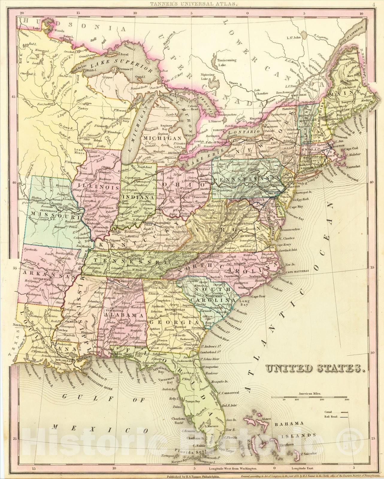 Historic Map : United States, 1835, Henry Schenk Tanner, Vintage Wall Art