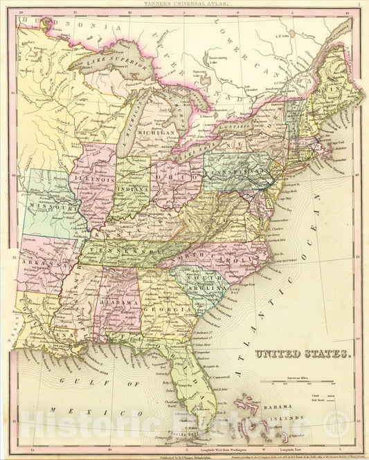 Historic Map : United States, 1835, Henry Schenk Tanner, Vintage Wall Art