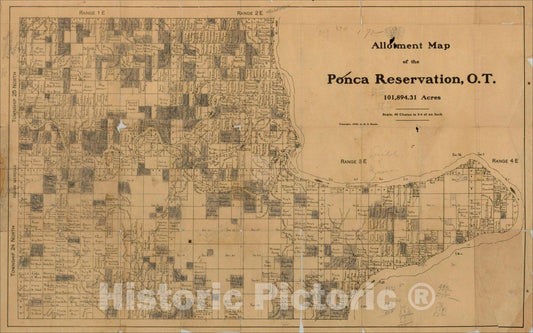 Historic Map : Allotment Map of the Ponca Indian Reservation in the Territory of Oklahoma, 1902, R. S. Steele, Vintage Wall Art