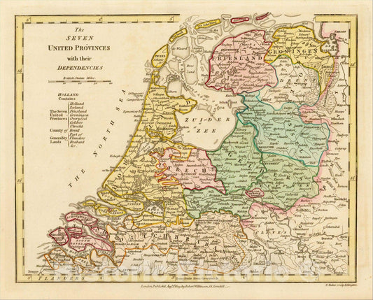 Historic Map : The Seven United Provences with their Dependencies, 1809, Robert Wilkinson, Vintage Wall Art