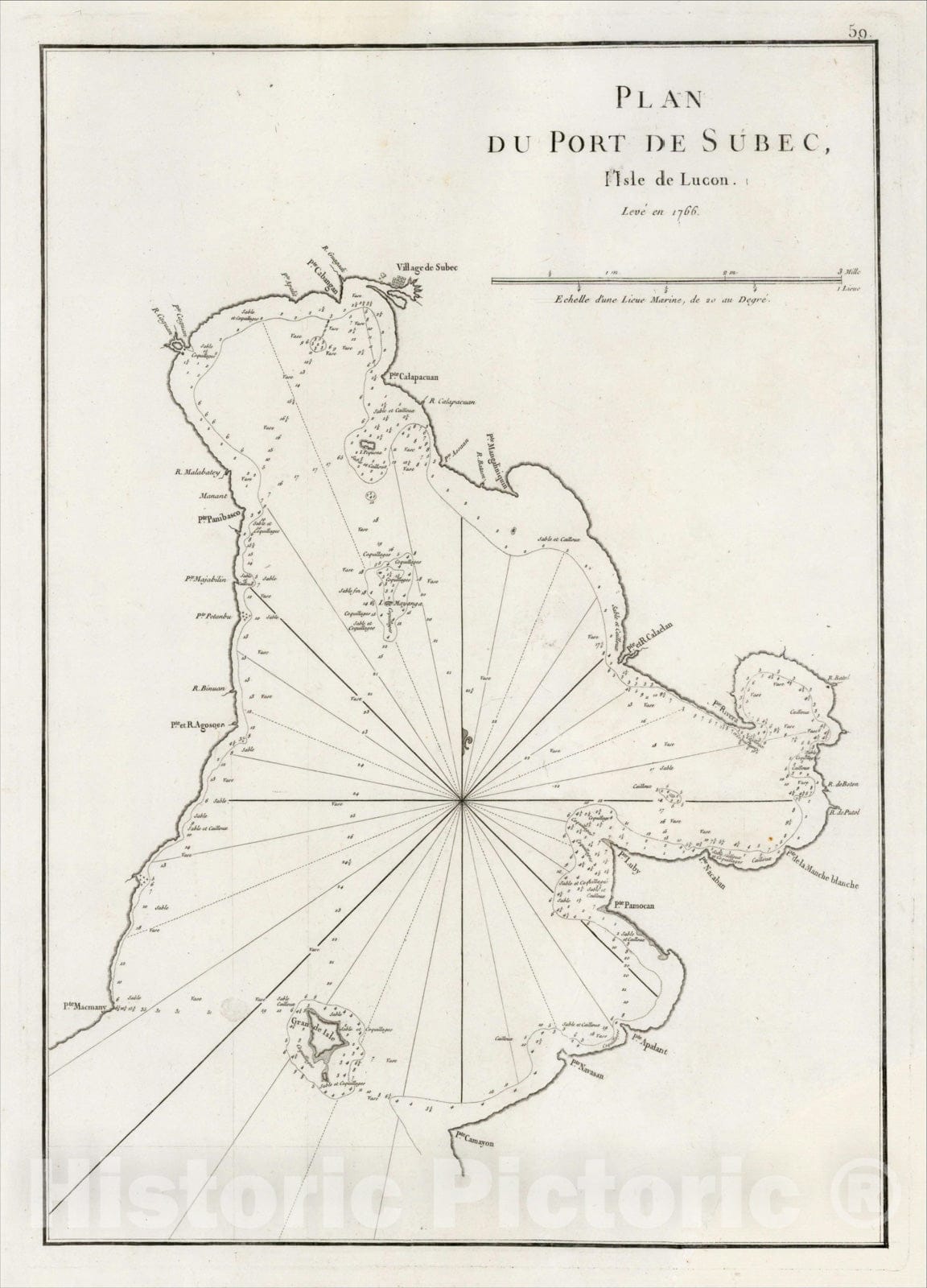 Historic Map : Plan du Port de Subec en l'Isle de Lucon. Leve en 1766, c1775, Jean-Baptiste-Nicolas-Denis d'Apr? de Mannevillette, Vintage Wall Art