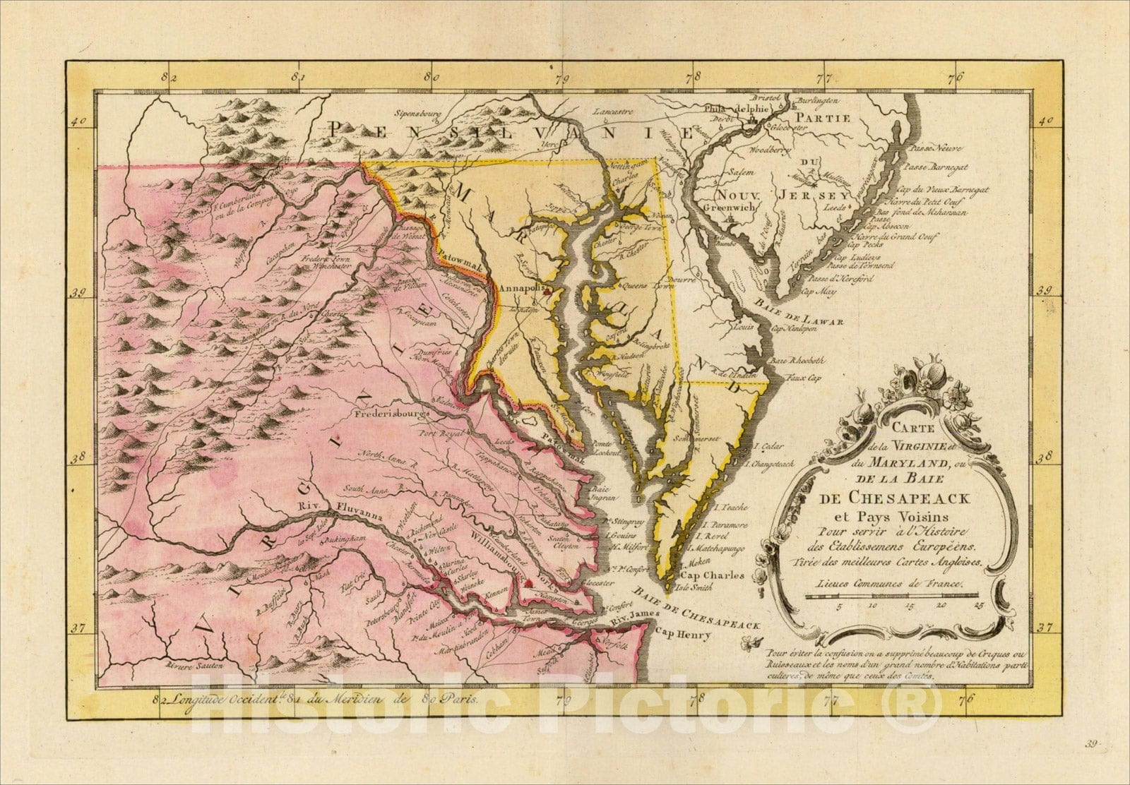 Historic Map : Carte De la Virginie et Maryland, ou De La Bai De Chesapeak, et Pays Voisins , 1770, Krevelt, Vintage Wall Art