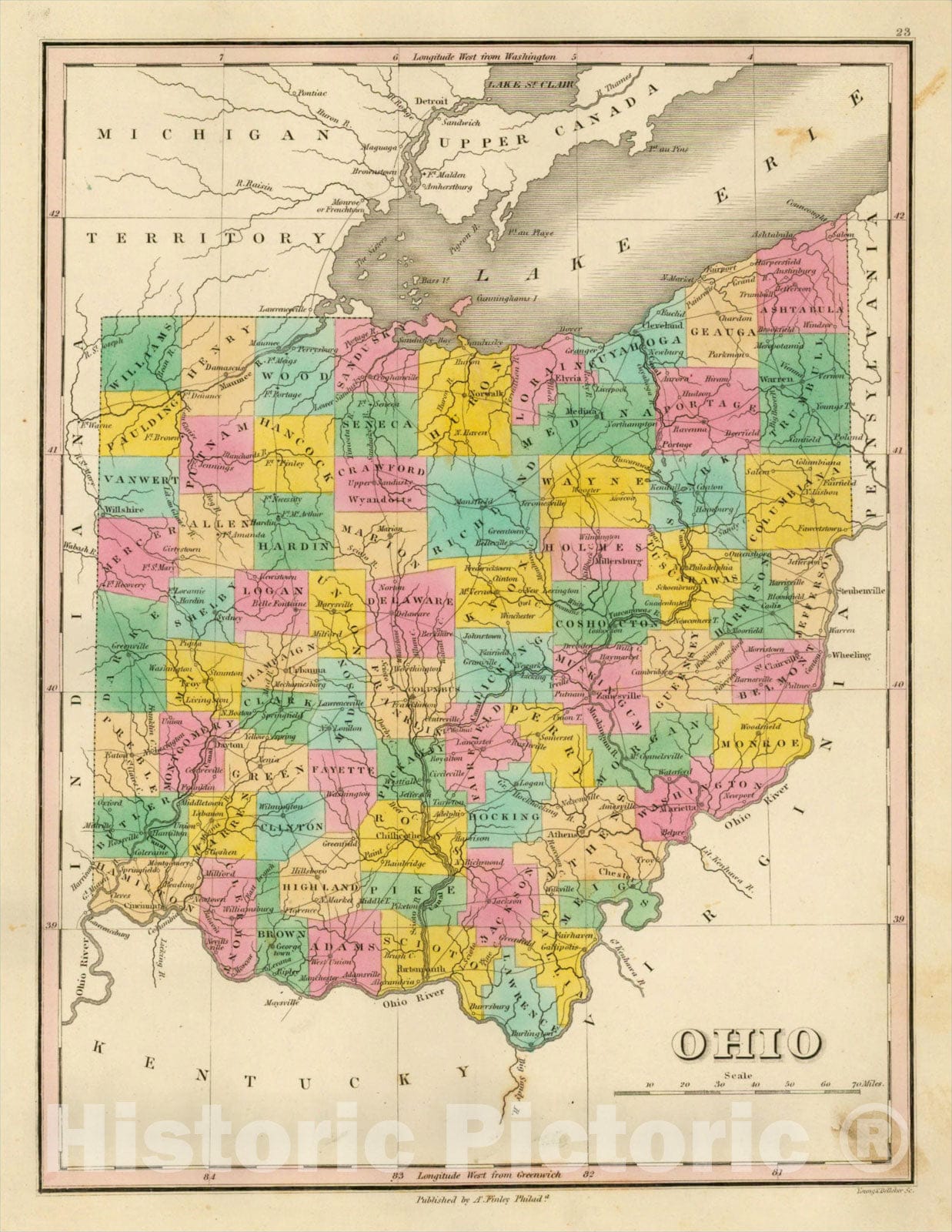 Historic Map : Ohio, 1826, Anthony Finley, Vintage Wall Art